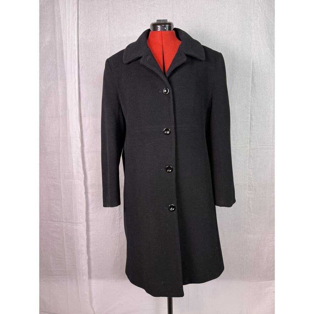 Forecaster of Boston Womens Single Breasted Trench Coat Black Size 16 Wool